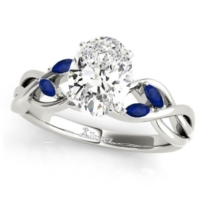 Oval Blue Sapphires Vine Leaf Engagement Ring 14k White Gold 1.00ct - All