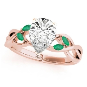 Twisted Pear Emeralds Vine Leaf Engagement Ring 14k Rose Gold 1.50ct - All