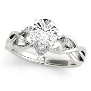 Pear Diamonds Vine Leaf Engagement Ring 14k White Gold 1.50ct - All