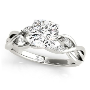 Cushion Diamonds Vine Leaf Engagement Ring 14k White Gold 1.50ct - All