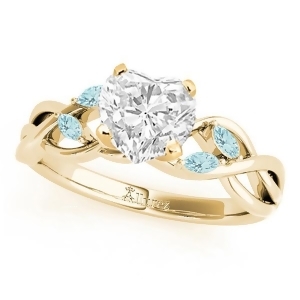 Heart Aquamarines Vine Leaf Engagement Ring 18k Yellow Gold 1.50ct - All