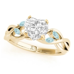Heart Aquamarines Vine Leaf Engagement Ring 18k Yellow Gold 1.00ct - All