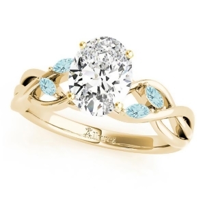 Oval Aquamarines Vine Leaf Engagement Ring 18k Yellow Gold 1.50ct - All