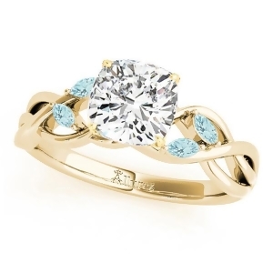 Cushion Aquamarines Vine Leaf Engagement Ring 18k Yellow Gold 1.50ct - All