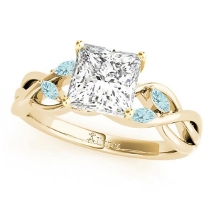 Princess Aquamarines Vine Leaf Engagement Ring 18k Yellow Gold 1.50ct - All