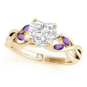 Twisted Heart Amethysts Vine Leaf Engagement Ring 18k Yellow Gold 1.50ct - All