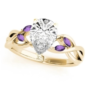 Twisted Pear Amethysts Vine Leaf Engagement Ring 18k Yellow Gold 1.50ct - All