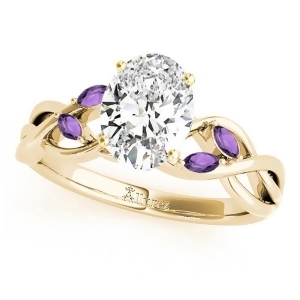 Twisted Oval Amethysts Vine Leaf Engagement Ring 18k Yellow Gold 1.50ct - All