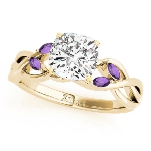 Twisted Cushion Amethysts Vine Leaf Engagement Ring 18k Yellow Gold 1.50ct - All