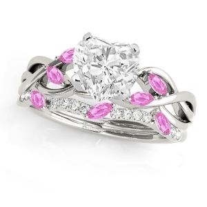 Twisted Heart Pink Sapphires and Diamonds Bridal Sets Platinum 1.73ct - All