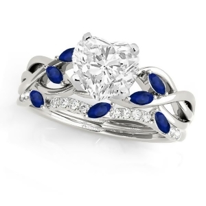 Twisted Heart Blue Sapphires and Diamonds Bridal Sets Palladium 1.73ct - All