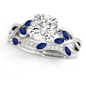 Twisted Cushion Blue Sapphires and Diamonds Bridal Sets Palladium 1.23ct - All