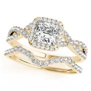 Twisted Princess Diamond Engagement Ring Bridal Set 18k Yellow Gold 0.57ct - All
