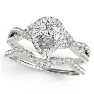 Twisted Pear Diamond Engagement Ring Bridal Set 18k White Gold 1.57ct - All