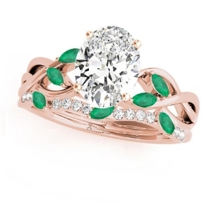 Twisted Oval Emeralds and Diamonds Bridal Sets 18k Rose Gold 1.73ct - All