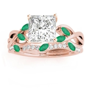 Twisted Princess Emeralds and Diamonds Bridal Sets 18k Rose Gold 0.73ct - All