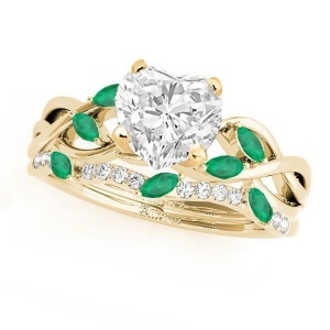 Twisted Heart Emeralds and Diamonds Bridal Sets 18k Yellow Gold 1.23ct - All