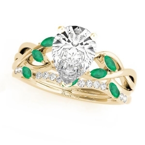 Twisted Pear Emeralds and Diamonds Bridal Sets 18k Yellow Gold 1.73ct - All