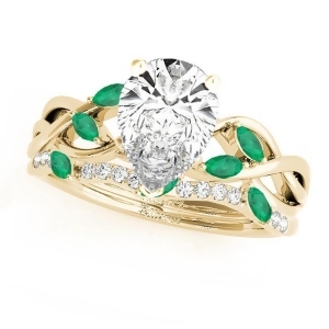 Twisted Pear Emeralds and Diamonds Bridal Sets 18k Yellow Gold 1.23ct - All