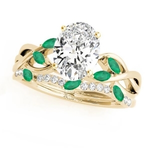 Twisted Oval Emeralds and Diamonds Bridal Sets 18k Yellow Gold 1.73ct - All