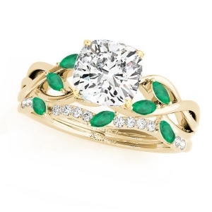 Twisted Cushion Emeralds and Diamonds Bridal Sets 18k Yellow Gold 1.73ct - All