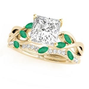 Twisted Princess Emeralds and Diamonds Bridal Sets 18k Yellow Gold 1.73ct - All