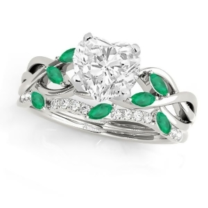 Twisted Heart Emeralds and Diamonds Bridal Sets 18k White Gold 1.73ct - All