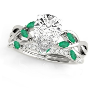 Twisted Pear Emeralds and Diamonds Bridal Sets 18k White Gold 1.23ct - All