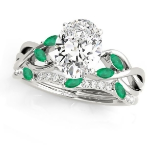 Twisted Oval Emeralds and Diamonds Bridal Sets 18k White Gold 1.73ct - All