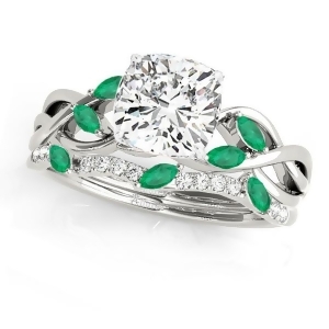 Twisted Cushion Emeralds and Diamonds Bridal Sets 18k White Gold 1.73ct - All