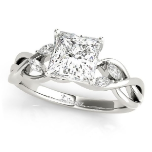 Princess Diamonds Vine Leaf Engagement Ring 14k White Gold 1.50ct - All
