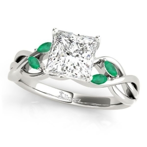Twisted Princess Emeralds Vine Leaf Engagement Ring Platinum 1.00ct - All