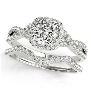 Twisted Cushion Diamond Engagement Ring Bridal Set Platinum 1.57ct - All