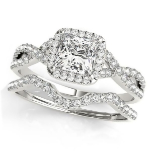 Twisted Princess Diamond Engagement Ring Bridal Set Platinum 1.57ct - All