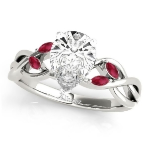 Twisted Pear Rubies Vine Leaf Engagement Ring 18k White Gold 1.50ct - All