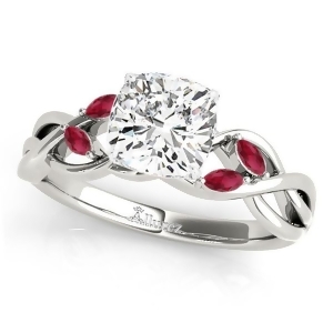 Twisted Cushion Rubies Vine Leaf Engagement Ring 18k White Gold 1.50ct - All