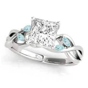 Princess Aquamarines Vine Leaf Engagement Ring 14k White Gold 1.50ct - All