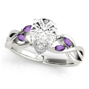 Pear Amethysts Vine Leaf Engagement Ring 14k White Gold 1.50ct - All