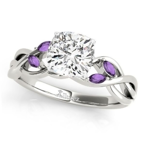 Cushion Amethysts Vine Leaf Engagement Ring 14k White Gold 1.00ct - All