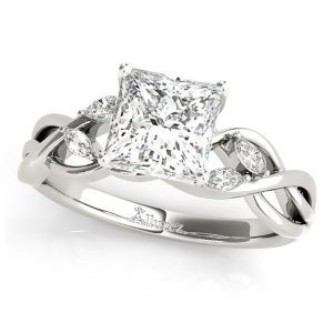 Twisted Princess Diamonds Vine Leaf Engagement Ring Platinum 1.50ct - All