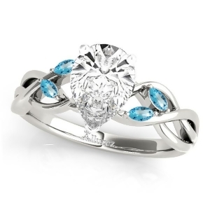 Twisted Pear Blue Topaz Vine Leaf Engagement Ring Platinum 1.50ct - All