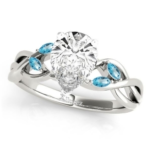 Twisted Pear Blue Topaz Vine Leaf Engagement Ring Platinum 1.00ct - All