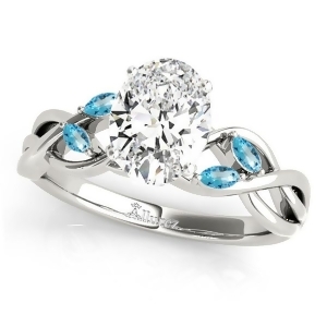 Twisted Oval Blue Topaz Vine Leaf Engagement Ring Platinum 1.50ct - All