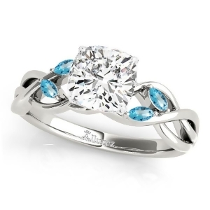 Twisted Cushion Blue Topaz Vine Leaf Engagement Ring Platinum 1.50ct - All