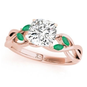 Twisted Cushion Emeralds Vine Leaf Engagement Ring 18k Rose Gold 1.50ct - All