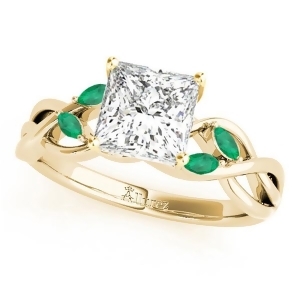 Twisted Princess Emeralds Vine Leaf Engagement Ring 18k Yellow Gold 1.50ct - All