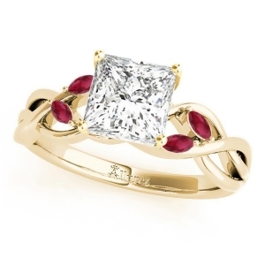 Twisted Princess Rubies Vine Leaf Engagement Ring 14k Yellow Gold 0.50ct - All