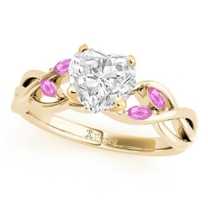 Heart Pink Sapphires Vine Leaf Engagement Ring 14k Yellow Gold 1.50ct - All