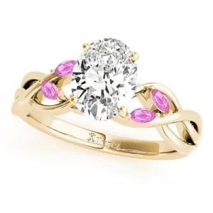 Oval Pink Sapphires Vine Leaf Engagement Ring 14k Yellow Gold 1.50ct - All