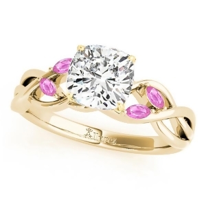 Cushion Pink Sapphires Vine Leaf Engagement Ring 14k Yellow Gold 1.50ct - All